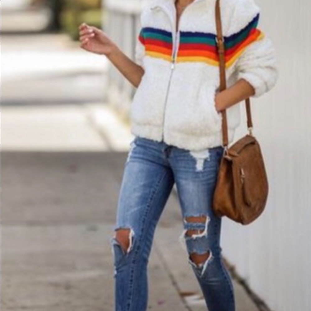 NWT- teddy rainbow jacket.
